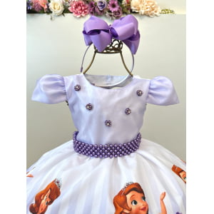 Vestido Infantil Princesa Sofia Lilás Aplique Pérolas Luxo