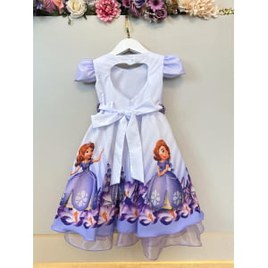 Vestido Infantil Princesa Sofia Lilás Aplique Pérolas Luxo