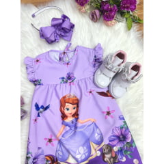 Vestido Infantil Trapézio da Princesa Sofia Azul Manga Flu-Flu