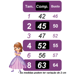 Vestido Infantil Trapézio da Princesa Sofia Azul Manga Flu-Flu