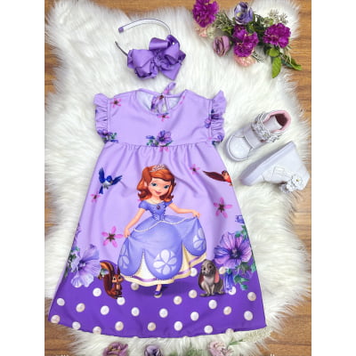 Vestido Infantil Trapézio da Princesa Sofia Azul Manga Flu-Flu Vestido Infantil Trapézio da Princesa Sofia Azul Manga Flu-Flu