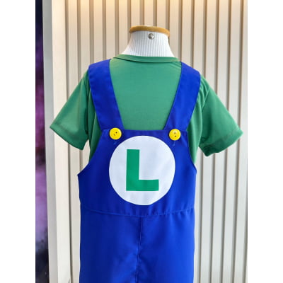 Conjunto Fantasia Infantil Macacão e Camiseta Luigi Verde Azul