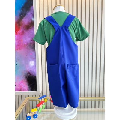 Conjunto Fantasia Infantil Macacão e Camiseta Luigi Verde Azul