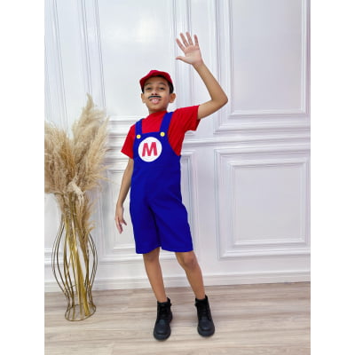 Conjunto Fantasia Infantil Mario Mecânico Vermelha Azul Conjunto Fantasia Infantil Mario Mecânico Vermelha Azul