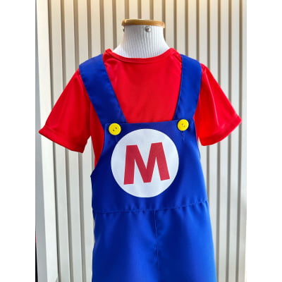Conjunto Fantasia Infantil Mario Mecânico Vermelha Azul