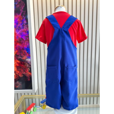Conjunto Fantasia Infantil Mario Mecânico Vermelha Azul