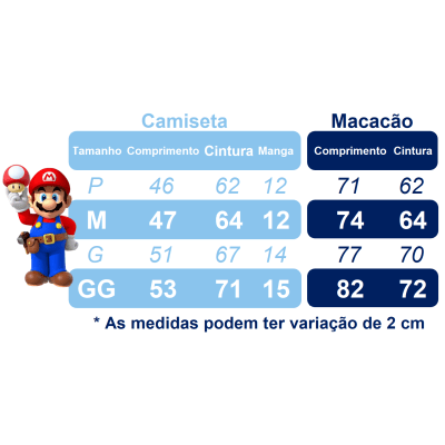 Conjunto Fantasia Infantil Mario Mecânico Vermelha Azul