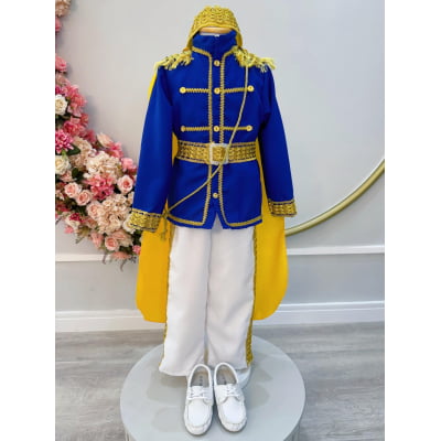 Conjunto Fantasia Príncipe Azul Royal em Oxford e Cetim