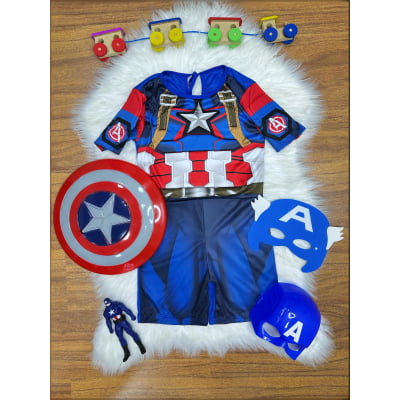 Fantasia Infantil Capitão Azul Acompanha Máscara de E.V.A.
