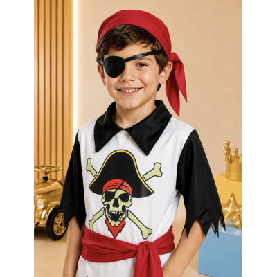 Fantasia Infantil Capitão Pirata C/ Faixa Bandana Tapa Olho