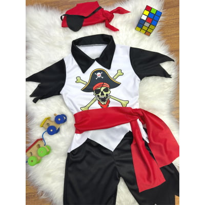 Fantasia Infantil Capitão Pirata C/ Faixa Bandana Tapa Olho