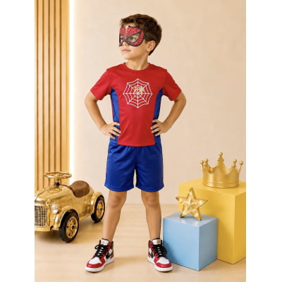 Fantasia Infantil Vermelha e Azul com Mascara Festa Fantasia Infantil Vermelha e Azul com Mascara Festa