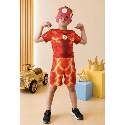 Fantasia Meninos Flash com Máscara Fantasia Meninos Flash com Máscara