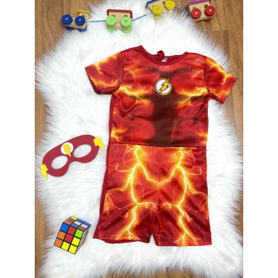 Fantasia Meninos Flash com Máscara Fantasia Meninos Flash com Máscara