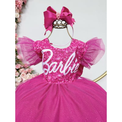 Vestido infantil da Barbie Pink Saia Com Leds Festas
