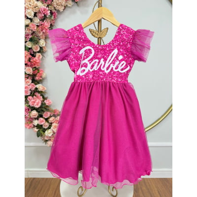 Vestido infantil da Barbie Pink Saia Com Leds Festas