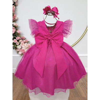 Vestido infantil da Barbie Pink Saia Com Leds Festas