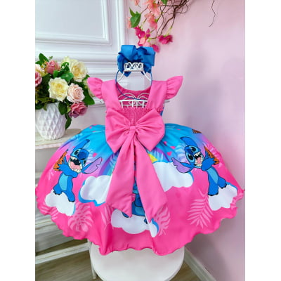 Vestido Infantil Lilo e Stitch Apaixonado Colorido Festas