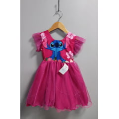 Vestido Infantil Lilo e Stitch Pink Saia C/ Leds Glitter