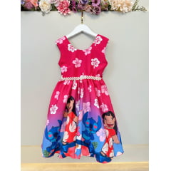 Vestido Infantil Lilo Stitch e Angel Pink Colorido Festas