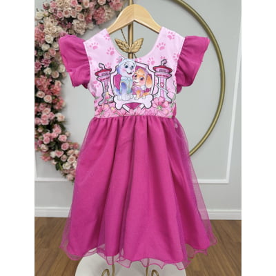Vestido Infantil Patrulha Canina Skye Pink Saia C/ Leds Festas