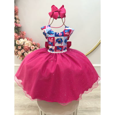 Vestido Infantil Pink Lilo Stitch e Angel Festas Vestido Infantil Pink Lilo Stitch e Angel Festas