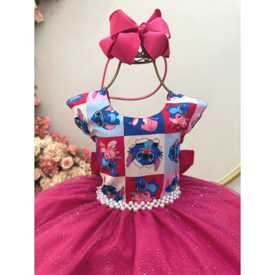 Vestido Infantil Pink Lilo Stitch e Angel Festas