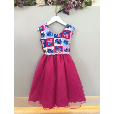 Vestido Infantil Pink Lilo Stitch e Angel Festas