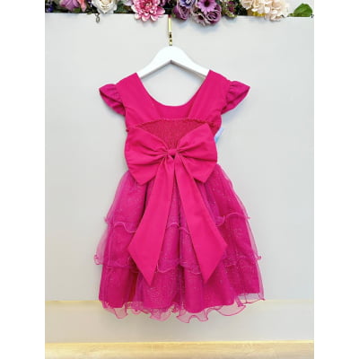 Vestido Infantil Pink Lilo Stitch e Angel Saia Babado Festas