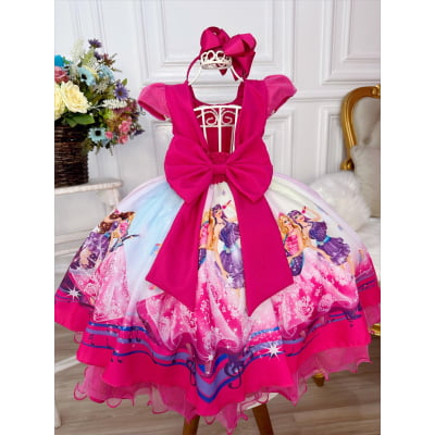 Vestido Infantil Barbie Princesa Festa Pink Peito Glitter
