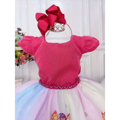 Vestido Infantil Barbie Princesa Festa Pink Peito Glitter