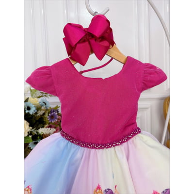 Vestido Infantil Barbie Princesa Festa Pink Peito Glitter