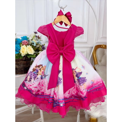 Vestido Infantil Barbie Princesa Festa Pink Peito Glitter