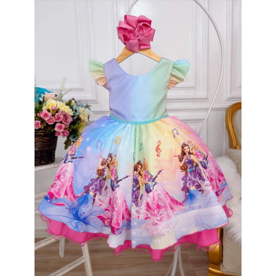 Vestido Infantil Barbie Princesa Festa Colorido Strass