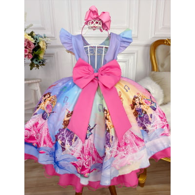 Vestido Infantil Barbie Princesa Festa Colorido Strass