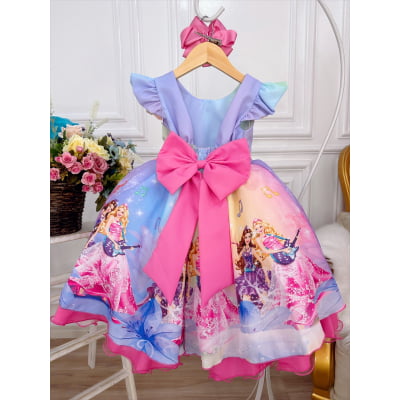 Vestido Infantil Barbie Princesa Festa Colorido Strass