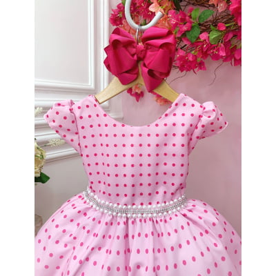 Vestido infantil Barbie Rosa C/ Cinto de Pérolas e Strass