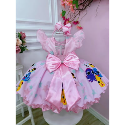 Vestido Infantil Bolofofos Rosa C/ Broche de Lacinho Luxo