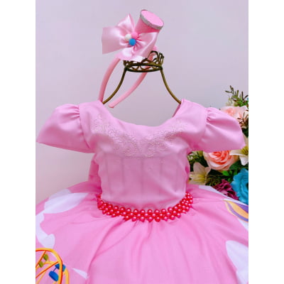 Vestido Infantil Circo Rosa Cinto Pérolas Strass Luxo