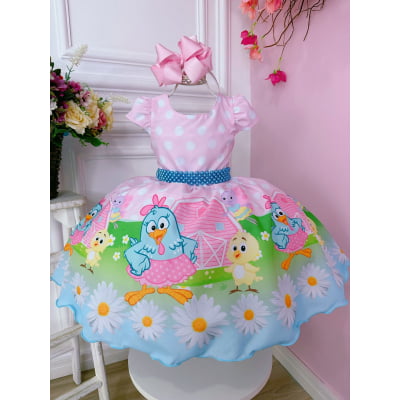 Vestido Infantil Galinha Bolinhas Brancas Rosa C/ Cinto Vestido Infantil Galinha Bolinhas Brancas Rosa C/ Cinto