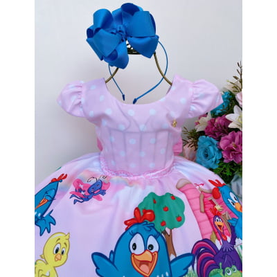 Vestido Infantil Galinha Rosa Luxo Festas Bolinhas