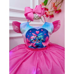 Vestido Infantil Lilo Stitch e Angel Saia Com Led Festas