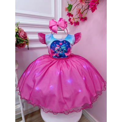 Vestido Infantil Lilo Stitch e Angel Saia Com Led Festas