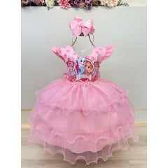 Vestido Infantil Patrulha Canina Skye Rosa Claro Festas