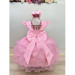 Vestido Infantil Patrulha Canina Skye Rosa Claro Festas