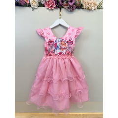 Vestido Infantil Patrulha Canina Skye Rosa Claro Festas