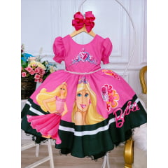 Vestido Infantil Princesa Barbie Rosa Chiclete Com Cinto