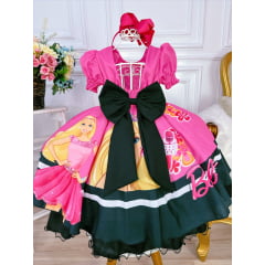 Vestido Infantil Princesa Barbie Rosa Chiclete Com Cinto