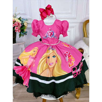Vestido Infantil Princesa Barbie Rosa Chiclete Com Cinto