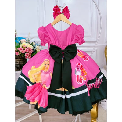 Vestido Infantil Princesa Barbie Rosa Chiclete Com Cinto